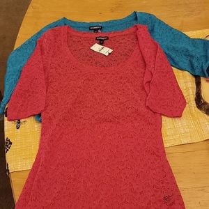 2-NWT  EXPRESS Floral Lace Cut out top SHEER